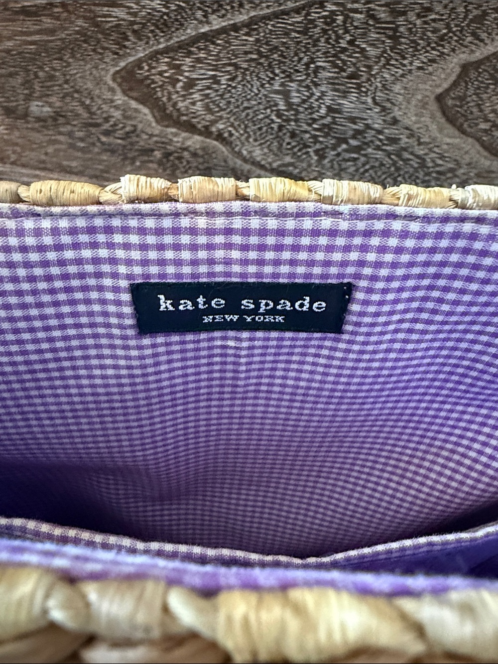 kate spade Natural Straw Tote with Purple Floral Embroidery and Black Handles - Picture 2 of 7